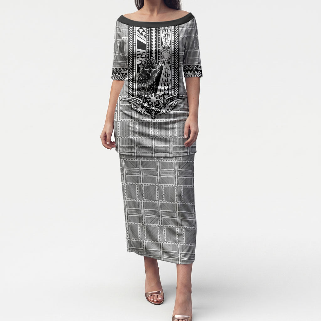 Mabuhay Philippines Festival Puletasi Philippine Eagle Sun Three Stars Barong Pattern DT05 Long Dress Gray - Polynesian Pride