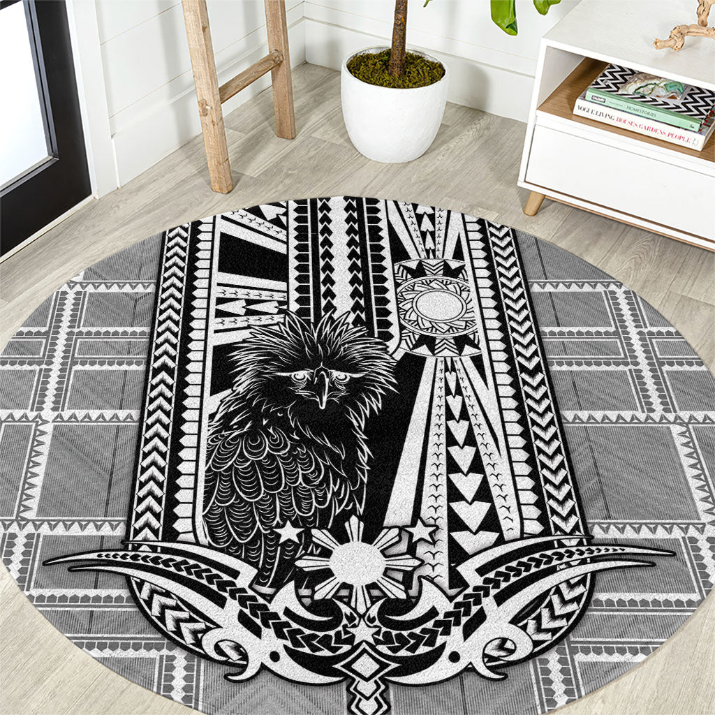 Mabuhay Philippines Festival Round Carpet Philippine Eagle Sun Three Stars Barong Pattern DT05 Gray - Polynesian Pride
