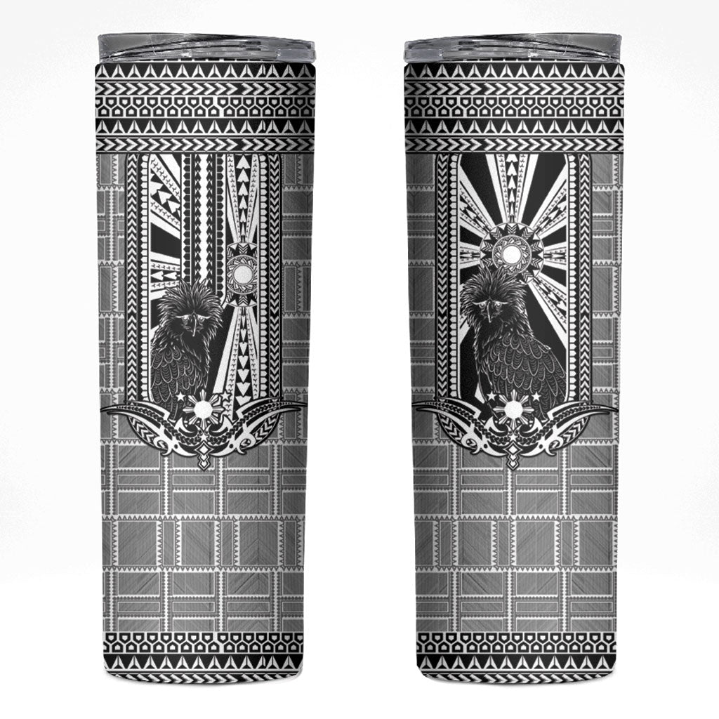 Mabuhay Philippines Festival Skinny Tumbler Philippine Eagle Sun Three Stars Barong Pattern DT05 Gray - Polynesian Pride