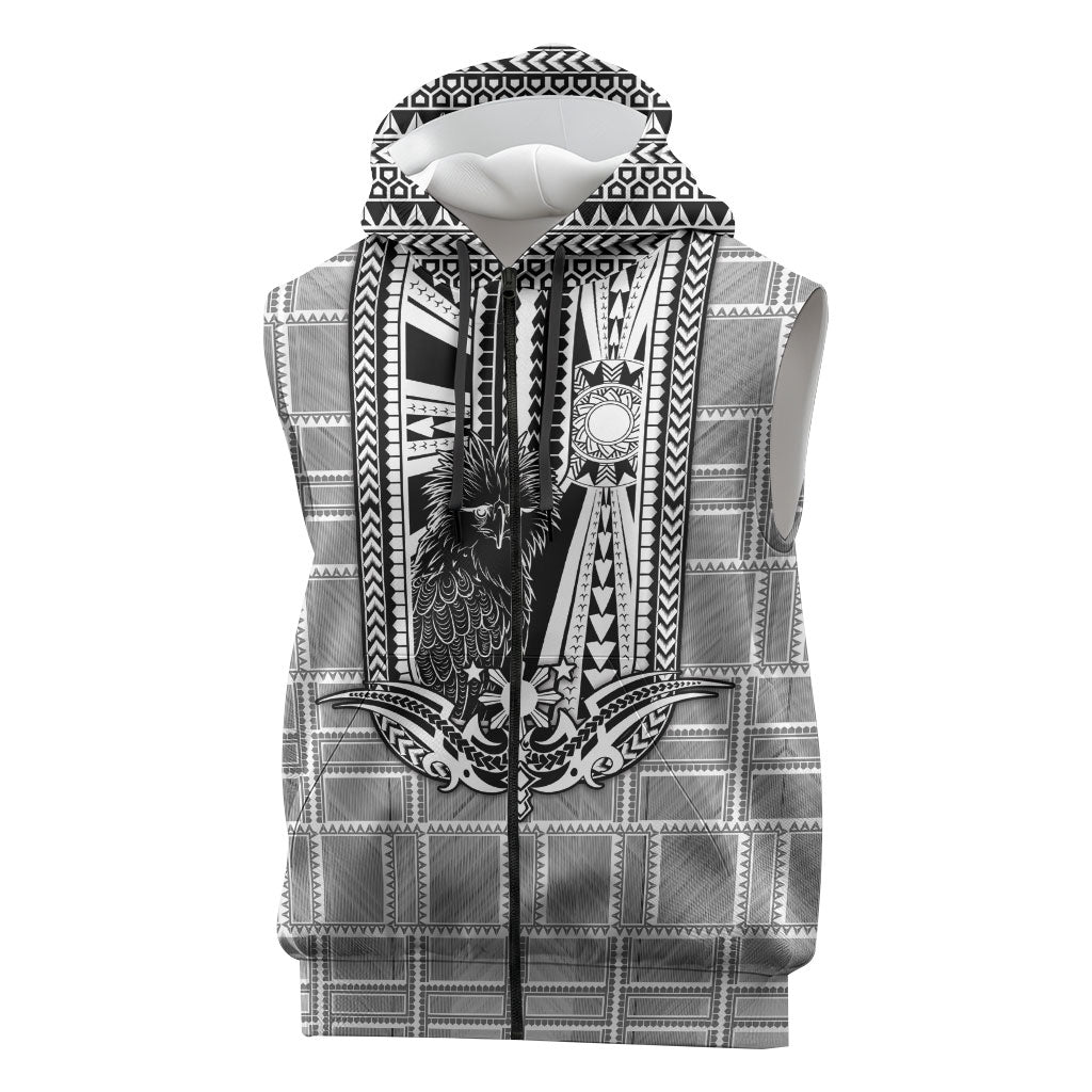 Mabuhay Philippines Festival Sleeveless Zip Hoodie Philippine Eagle Sun Three Stars Barong Pattern DT05 Gray - Polynesian Pride