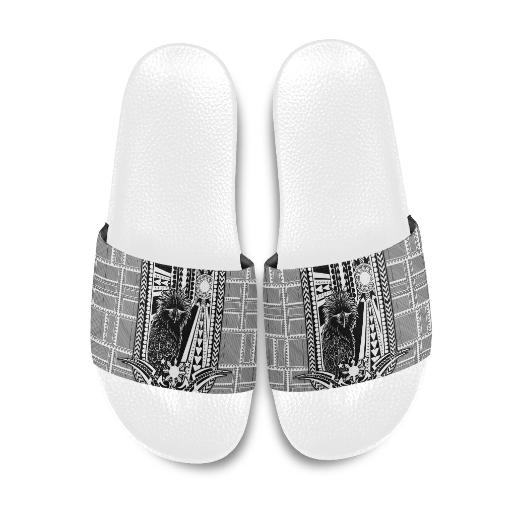 Mabuhay Philippines Festival Slide Sandals Philippine Eagle Sun Three Stars Barong Pattern DT05 Gray - Polynesian Pride