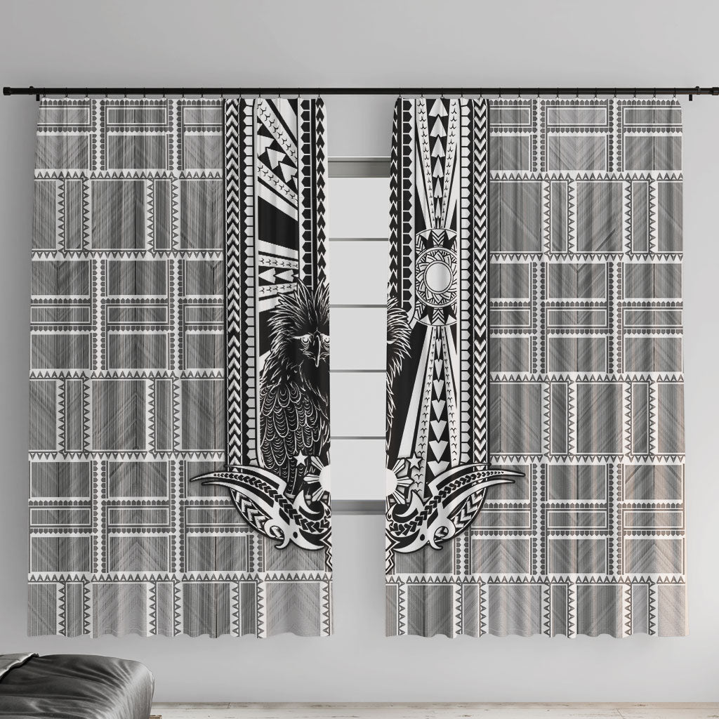 Mabuhay Philippines Festival Window Curtain Philippine Eagle Sun Three Stars Barong Pattern DT05 With Hooks Gray - Polynesian Pride