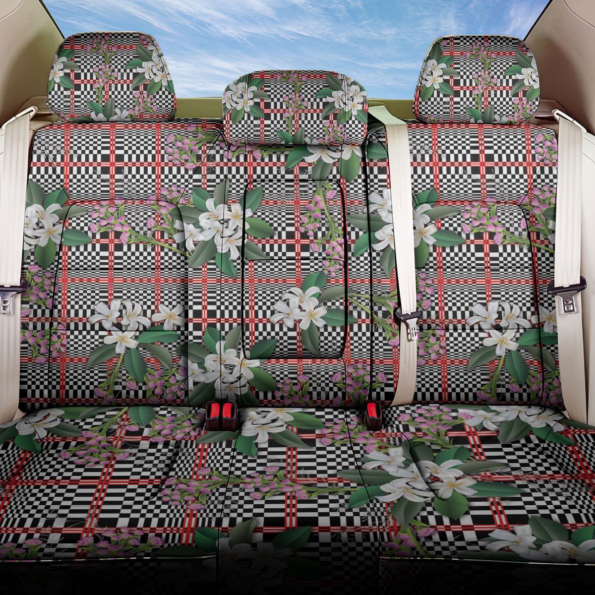 Red Binakol Motifs With Jasminum Sambac Back Car Seat Cover Mabuhay Philippines Festival DT05 One Size Red - Polynesian Pride