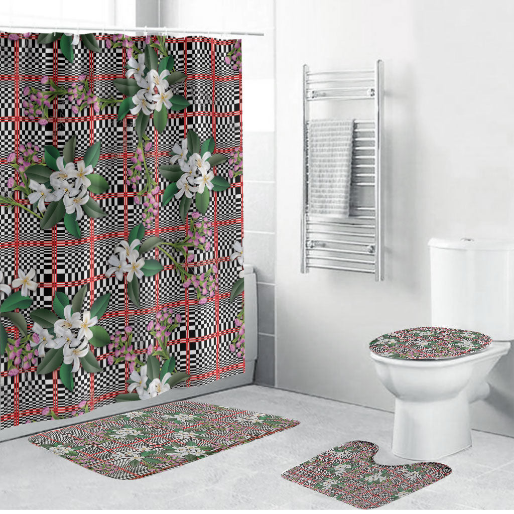 Red Binakol Motifs With Jasminum Sambac Bathroom Set Mabuhay Philippines Festival DT05 Bathroom Set (4 pcs) Red - Polynesian Pride