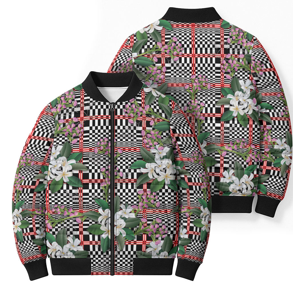 Red Binakol Motifs With Jasminum Sambac Bomber Puffer Jacket Mabuhay Philippines Festival DT05 - Polynesian Pride