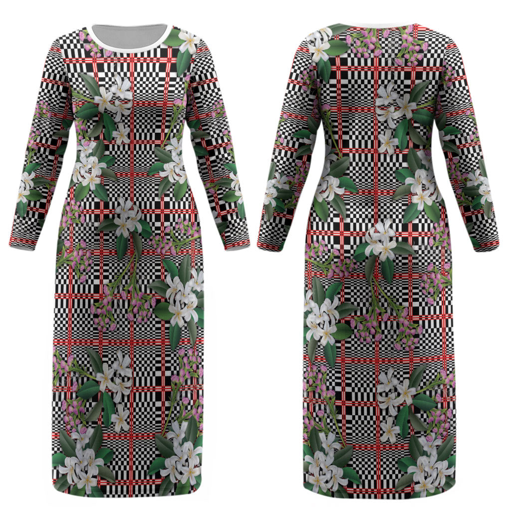 Red Binakol Motifs With Jasminum Sambac Couples Matching Long Sleeve Bodycon Dress and Long Sleeve Button Shirt Mabuhay Philippines Festival DT05 - Polynesian Pride