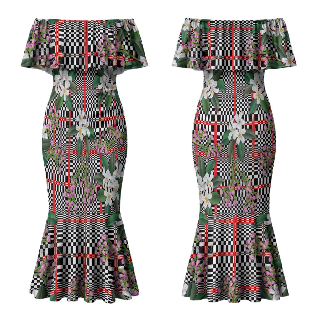 Red Binakol Motifs With Jasminum Sambac Couples Matching Mermaid Dress and Long Sleeve Button Shirt Mabuhay Philippines Festival DT05 - Polynesian Pride