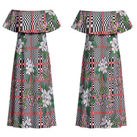 Red Binakol Motifs With Jasminum Sambac Couples Matching Off Shoulder Maxi Dress and Long Sleeve Button Shirt Mabuhay Philippines Festival DT05 - Polynesian Pride