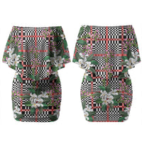 Red Binakol Motifs With Jasminum Sambac Couples Matching Off Shoulder Short Dress and Long Sleeve Button Shirt Mabuhay Philippines Festival DT05 - Polynesian Pride