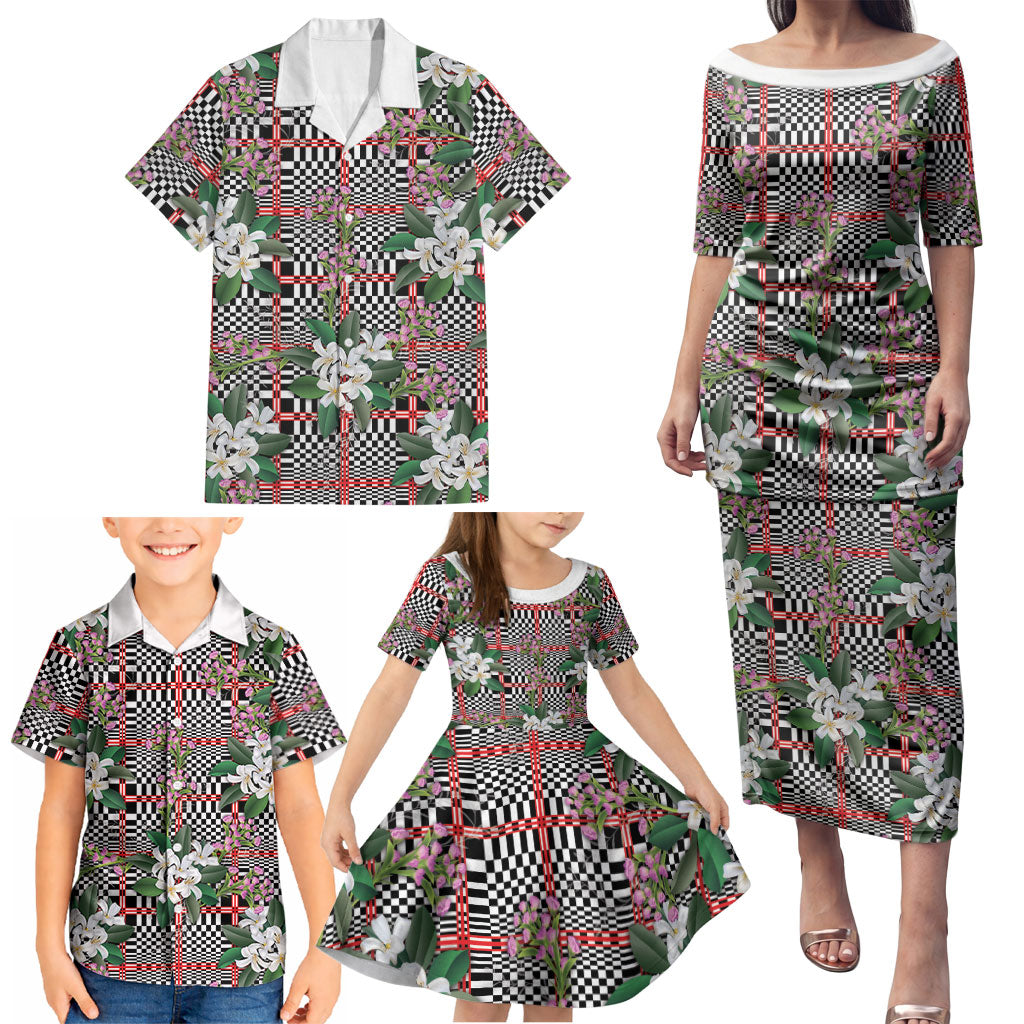 Red Binakol Motifs With Jasminum Sambac Family Matching Puletasi and Hawaiian Shirt Mabuhay Philippines Festival DT05 - Polynesian Pride