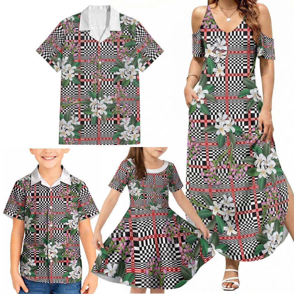 Red Binakol Motifs With Jasminum Sambac Family Matching Summer Maxi Dress and Hawaiian Shirt Mabuhay Philippines Festival DT05 - Polynesian Pride