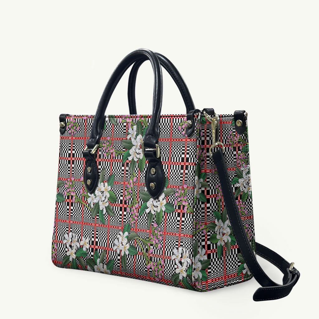 Red Binakol Motifs With Jasminum Sambac Leather Bag Mabuhay Philippines Festival DT05 Red - Polynesian Pride