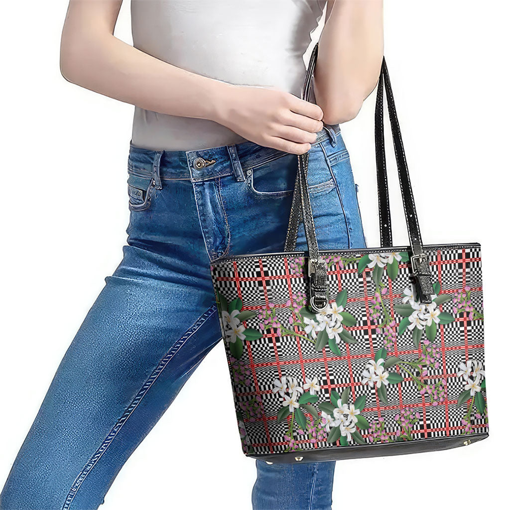Red Binakol Motifs With Jasminum Sambac Leather Tote Bag Mabuhay Philippines Festival DT05 - Polynesian Pride