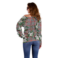 Red Binakol Motifs With Jasminum Sambac Off Shoulder Sweater Mabuhay Philippines Festival DT05 - Polynesian Pride