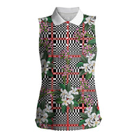 Red Binakol Motifs With Jasminum Sambac Women Sleeveless Polo Shirt Mabuhay Philippines Festival DT05 Female Red - Polynesian Pride