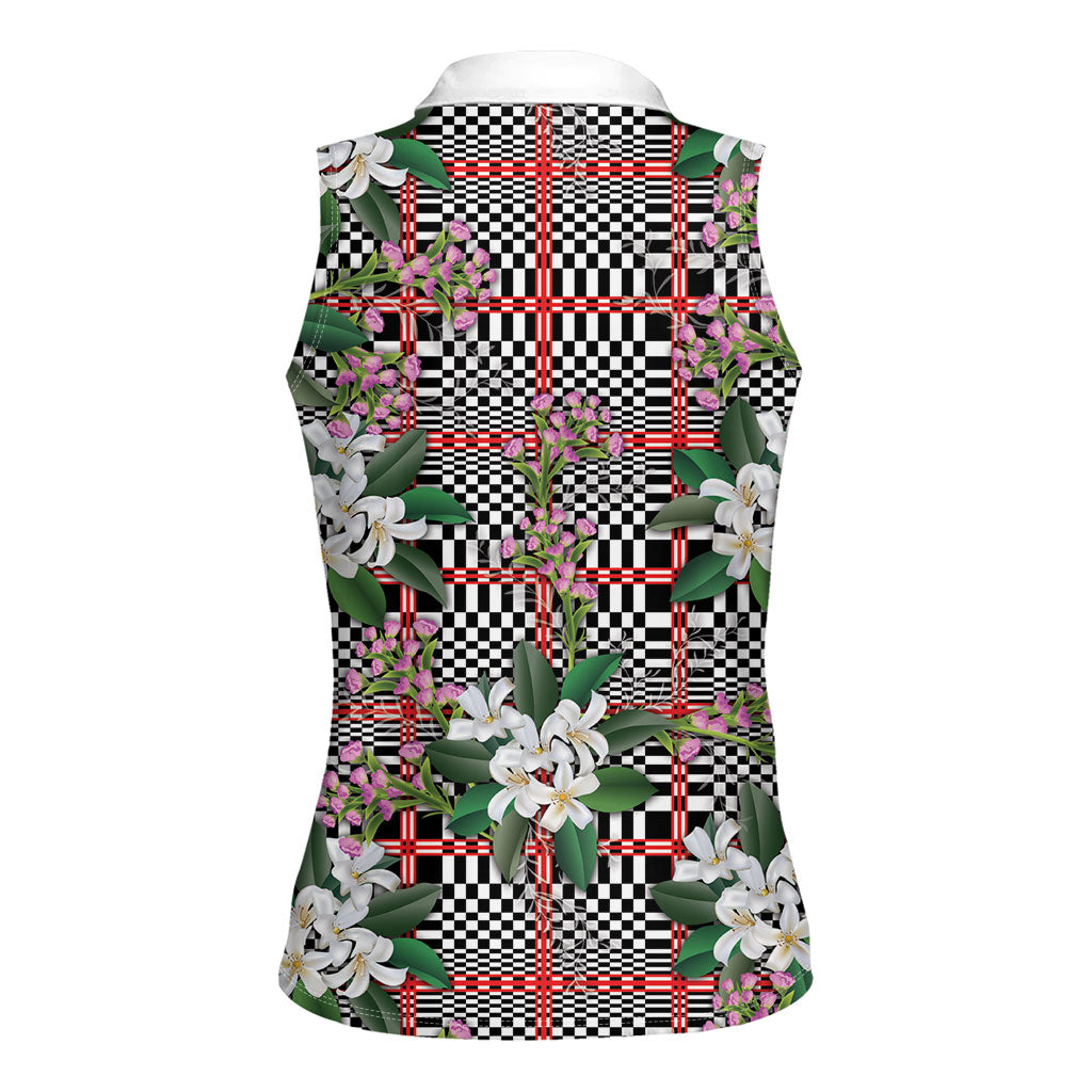 Red Binakol Motifs With Jasminum Sambac Women Sleeveless Polo Shirt Mabuhay Philippines Festival DT05 - Polynesian Pride