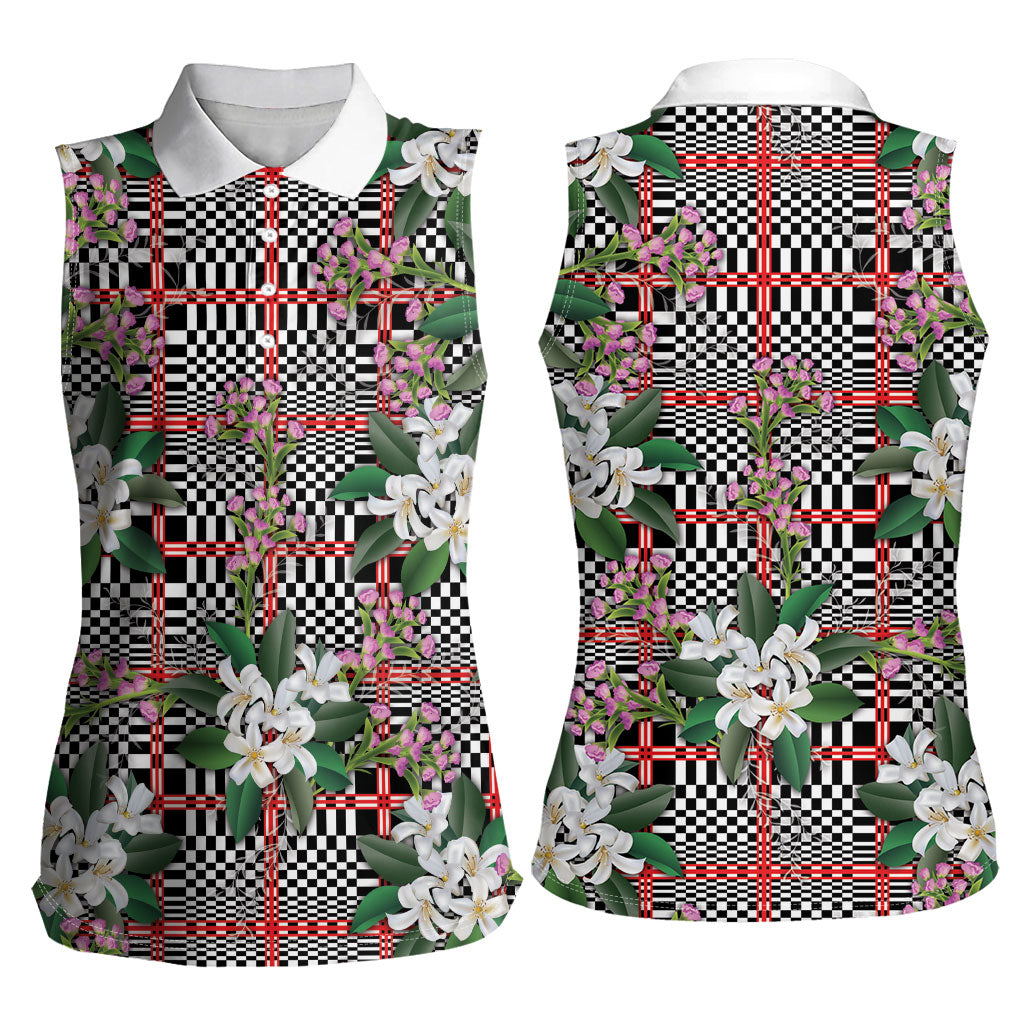 Red Binakol Motifs With Jasminum Sambac Women Sleeveless Polo Shirt Mabuhay Philippines Festival DT05 - Polynesian Pride