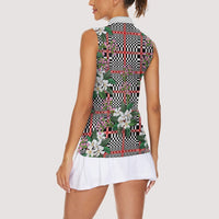 Red Binakol Motifs With Jasminum Sambac Women Sleeveless Polo Shirt Mabuhay Philippines Festival DT05 - Polynesian Pride