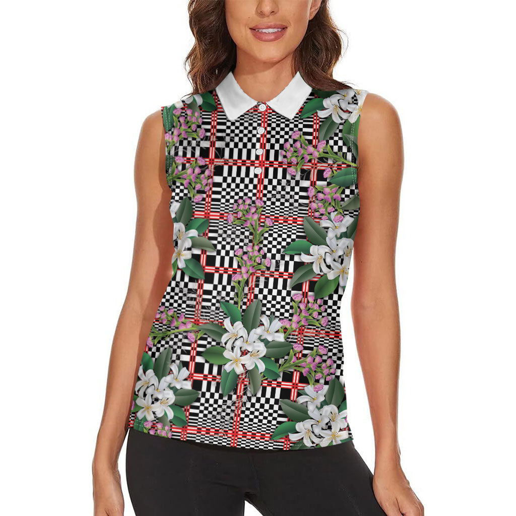 Red Binakol Motifs With Jasminum Sambac Women Sleeveless Polo Shirt Mabuhay Philippines Festival DT05 - Polynesian Pride