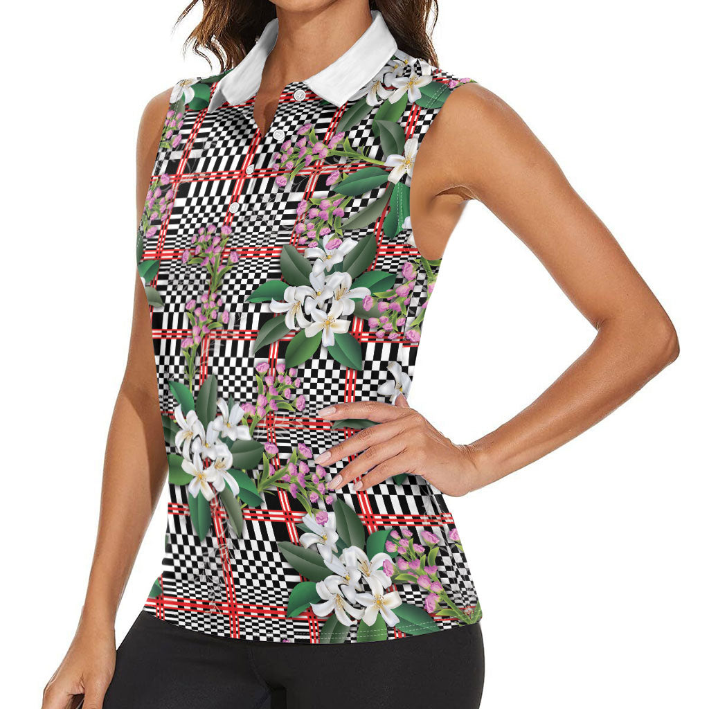 Red Binakol Motifs With Jasminum Sambac Women Sleeveless Polo Shirt Mabuhay Philippines Festival DT05 - Polynesian Pride