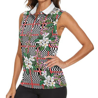 Red Binakol Motifs With Jasminum Sambac Women Sleeveless Polo Shirt Mabuhay Philippines Festival DT05 - Polynesian Pride