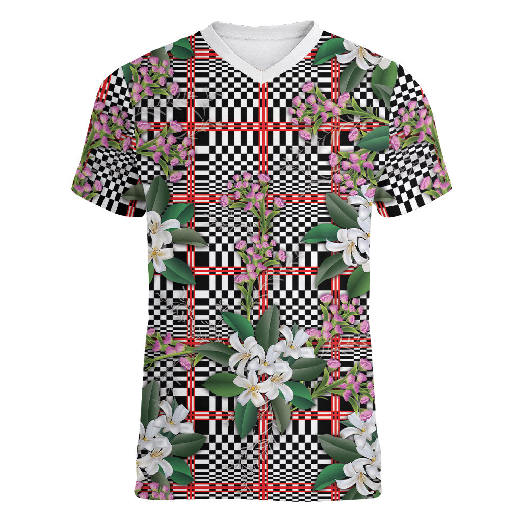 Red Binakol Motifs With Jasminum Sambac Women V-Neck T-Shirt Mabuhay Philippines Festival DT05 Female Red - Polynesian Pride