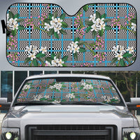 Blue Binakol Motifs With Jasminum Sambac Auto Sun Shade Mabuhay Philippines Festival DT05 Blue - Polynesian Pride