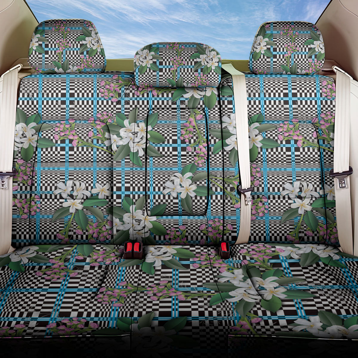 Blue Binakol Motifs With Jasminum Sambac Back Car Seat Cover Mabuhay Philippines Festival DT05 One Size Blue - Polynesian Pride