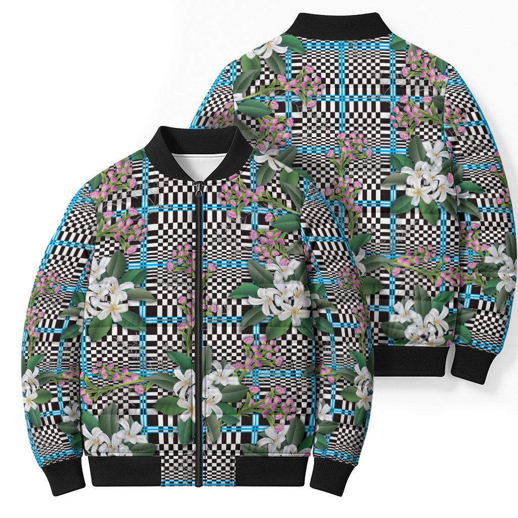 Blue Binakol Motifs With Jasminum Sambac Bomber Puffer Jacket Mabuhay Philippines Festival DT05 - Polynesian Pride