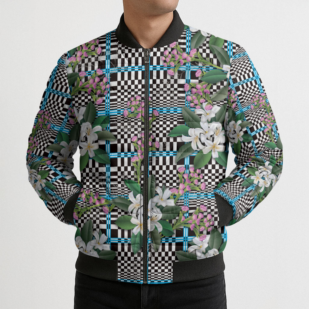 Blue Binakol Motifs With Jasminum Sambac Bomber Puffer Jacket Mabuhay Philippines Festival DT05 - Polynesian Pride