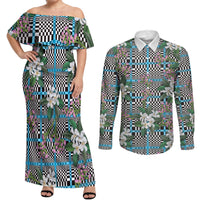 Blue Binakol Motifs With Jasminum Sambac Couples Matching Off Shoulder Maxi Dress and Long Sleeve Button Shirt Mabuhay Philippines Festival DT05 Blue - Polynesian Pride
