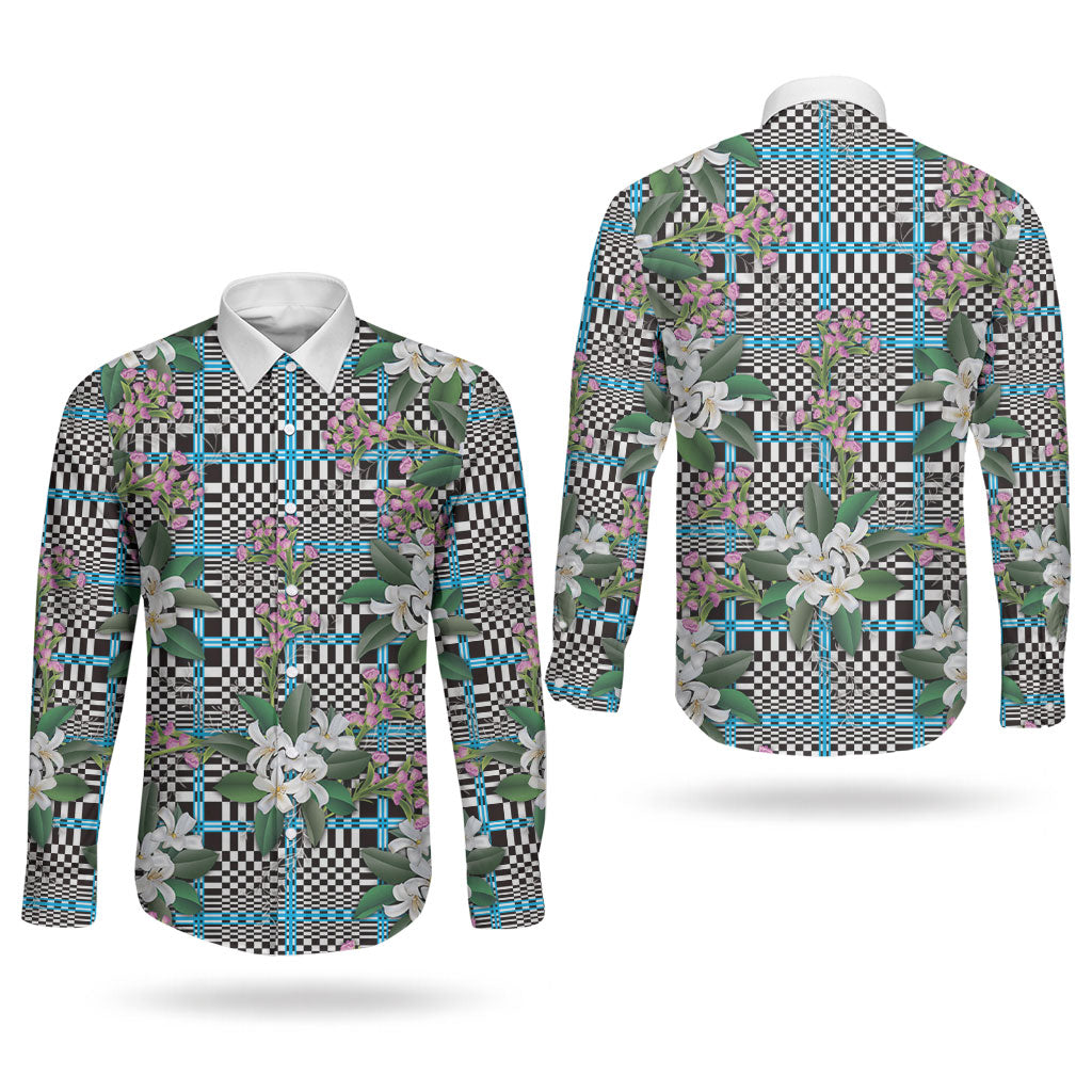 Blue Binakol Motifs With Jasminum Sambac Couples Matching Off Shoulder Maxi Dress and Long Sleeve Button Shirt Mabuhay Philippines Festival DT05 - Polynesian Pride
