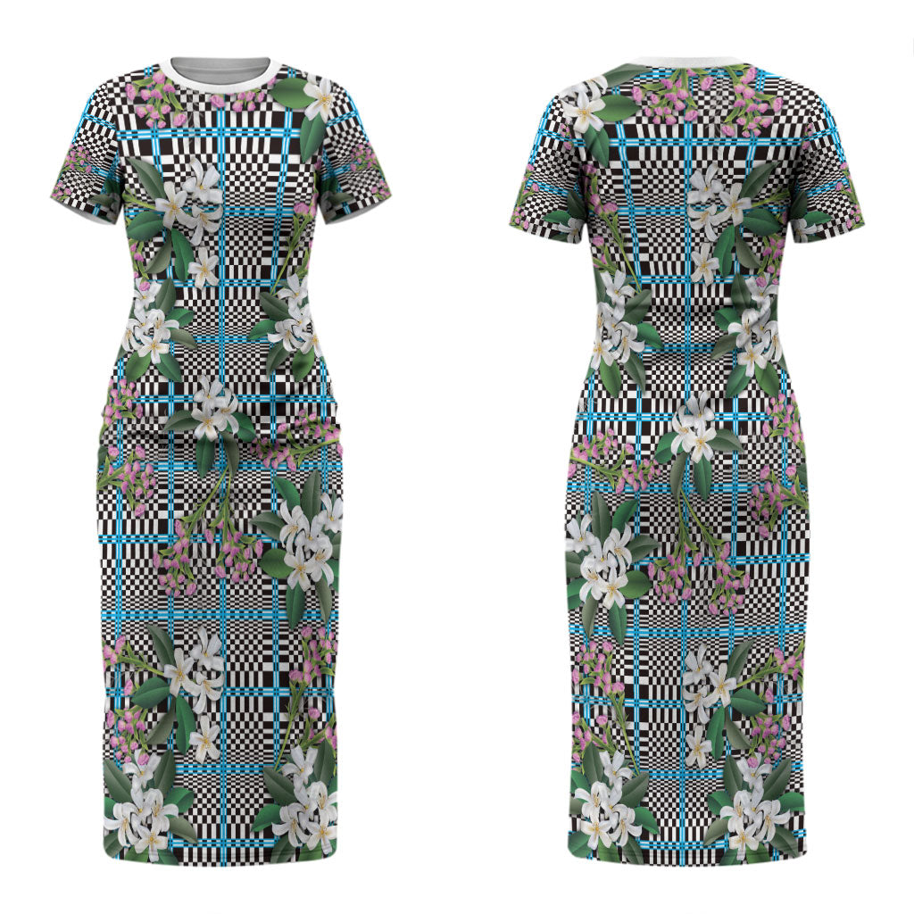 Blue Binakol Motifs With Jasminum Sambac Couples Matching Short Sleeve Bodycon Dress and Long Sleeve Button Shirt Mabuhay Philippines Festival DT05 - Polynesian Pride