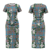 Blue Binakol Motifs With Jasminum Sambac Couples Matching Short Sleeve Bodycon Dress and Long Sleeve Button Shirt Mabuhay Philippines Festival DT05 - Polynesian Pride