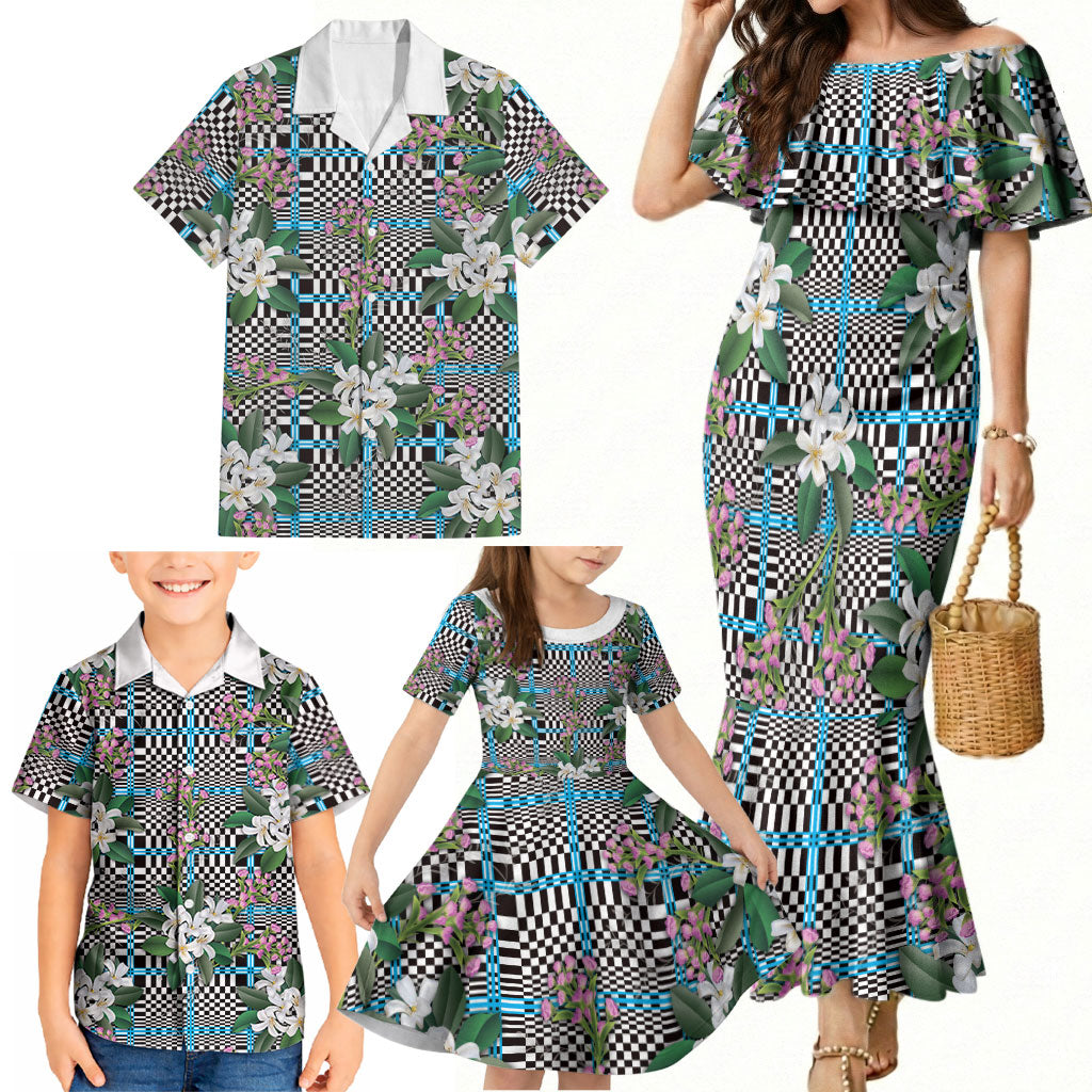 Blue Binakol Motifs With Jasminum Sambac Family Matching Mermaid Dress and Hawaiian Shirt Mabuhay Philippines Festival DT05 - Polynesian Pride