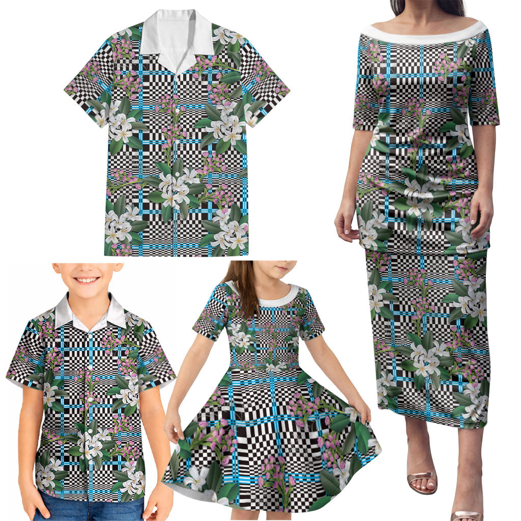 Blue Binakol Motifs With Jasminum Sambac Family Matching Puletasi and Hawaiian Shirt Mabuhay Philippines Festival DT05 - Polynesian Pride