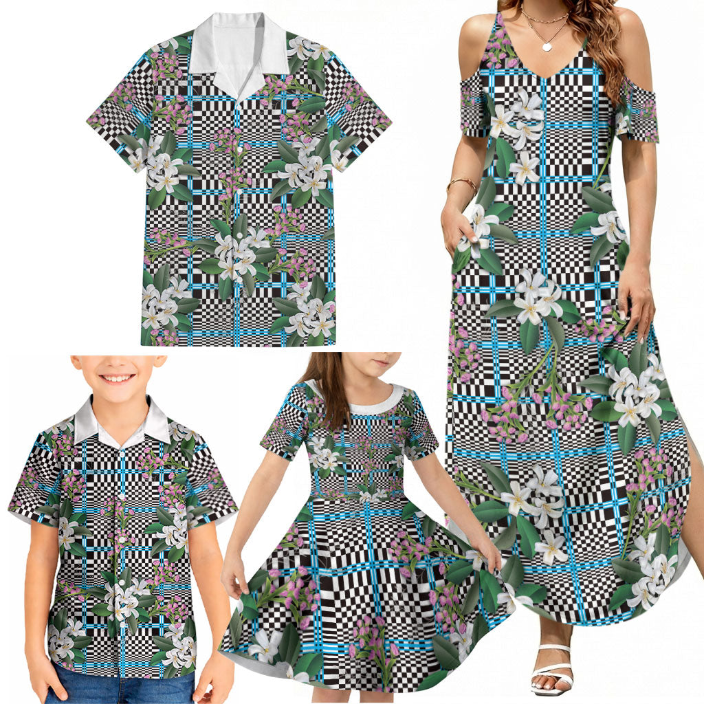 Blue Binakol Motifs With Jasminum Sambac Family Matching Summer Maxi Dress and Hawaiian Shirt Mabuhay Philippines Festival DT05 - Polynesian Pride