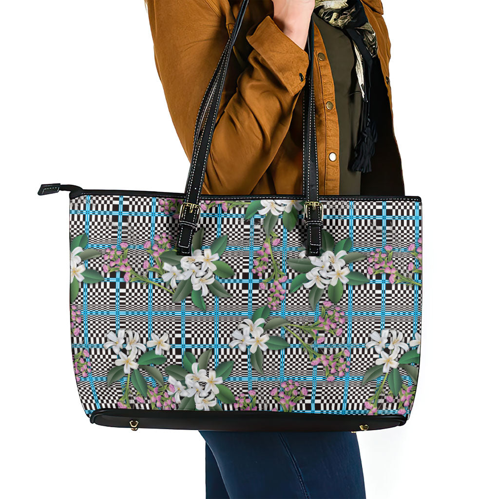 Blue Binakol Motifs With Jasminum Sambac Leather Tote Bag Mabuhay Philippines Festival DT05 - Polynesian Pride