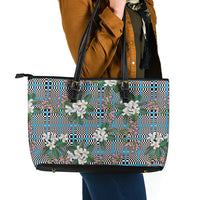 Blue Binakol Motifs With Jasminum Sambac Leather Tote Bag Mabuhay Philippines Festival DT05 - Polynesian Pride