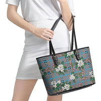Blue Binakol Motifs With Jasminum Sambac Leather Tote Bag Mabuhay Philippines Festival DT05 - Polynesian Pride