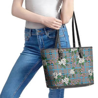 Blue Binakol Motifs With Jasminum Sambac Leather Tote Bag Mabuhay Philippines Festival DT05 - Polynesian Pride