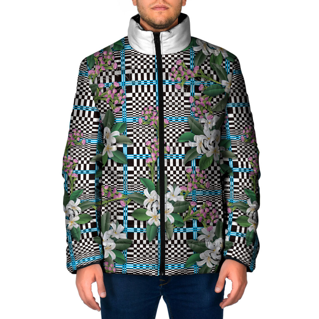 Blue Binakol Motifs With Jasminum Sambac Padded Jacket Mabuhay Philippines Festival DT05 Men Blue - Polynesian Pride