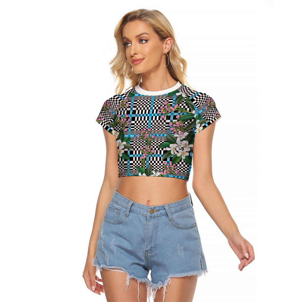 Blue Binakol Motifs With Jasminum Sambac Raglan Cropped T Shirt Mabuhay Philippines Festival DT05 Female Blue - Polynesian Pride