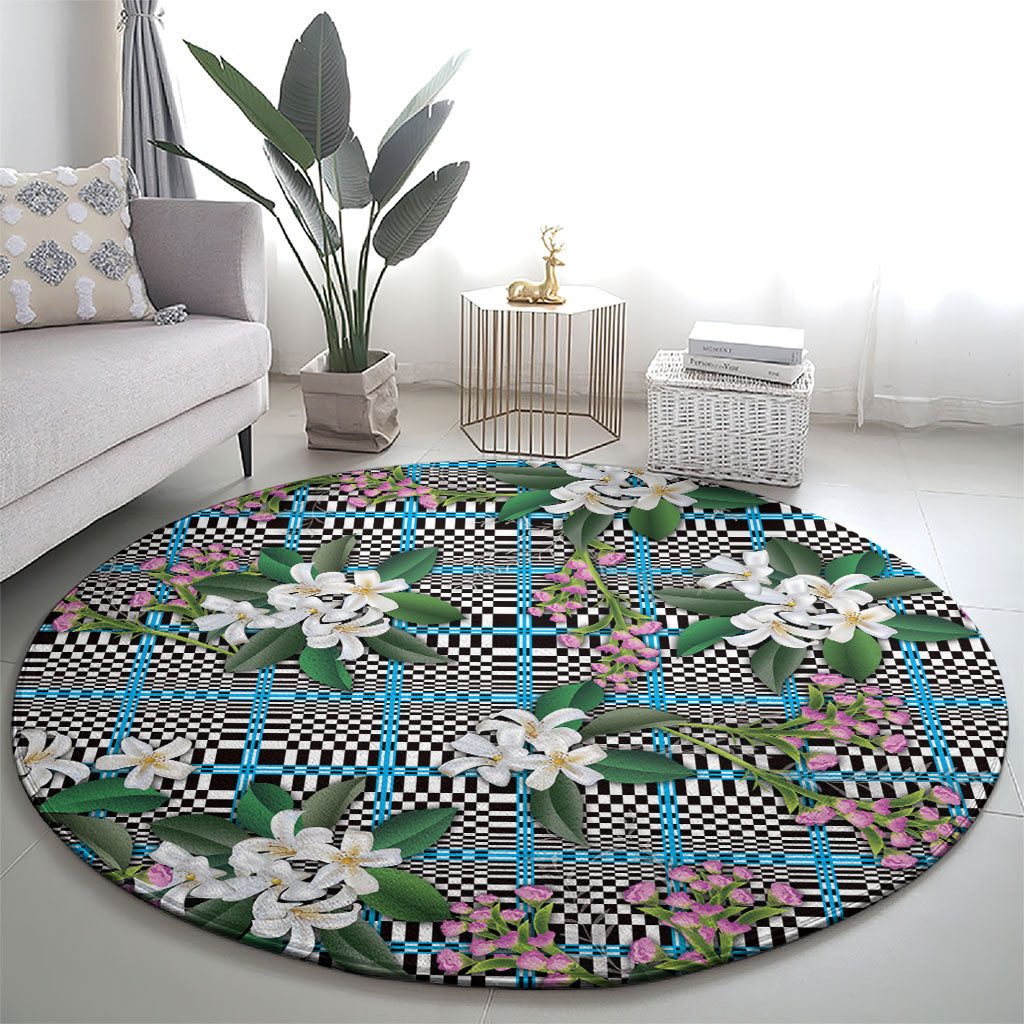 Blue Binakol Motifs With Jasminum Sambac Round Carpet Mabuhay Philippines Festival DT05 - Polynesian Pride