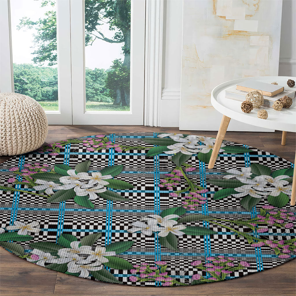 Blue Binakol Motifs With Jasminum Sambac Round Carpet Mabuhay Philippines Festival DT05 - Polynesian Pride