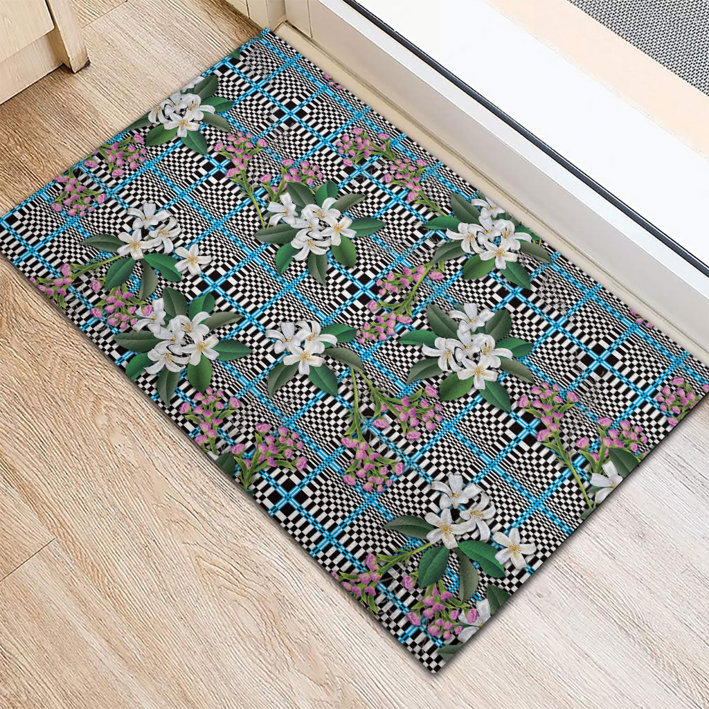 Blue Binakol Motifs With Jasminum Sambac Rubber Doormat Mabuhay Philippines Festival DT05 - Polynesian Pride
