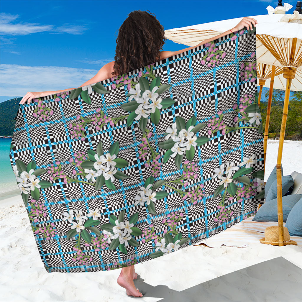 Blue Binakol Motifs With Jasminum Sambac Sarong Mabuhay Philippines Festival DT05 One Size 44 x 66 inches Blue - Polynesian Pride