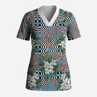 Blue Binakol Motifs With Jasminum Sambac Scrub Top Mabuhay Philippines Festival DT05 Adult Blue - Polynesian Pride