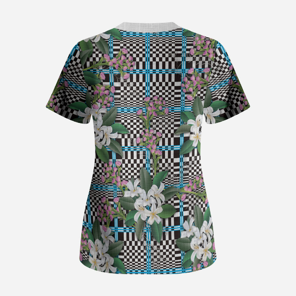 Blue Binakol Motifs With Jasminum Sambac Scrub Top Mabuhay Philippines Festival DT05 - Polynesian Pride