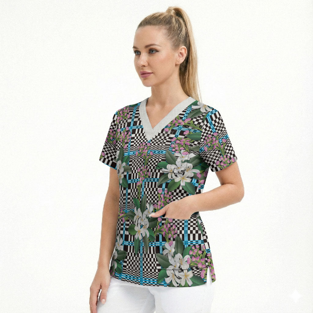 Blue Binakol Motifs With Jasminum Sambac Scrub Top Mabuhay Philippines Festival DT05 - Polynesian Pride